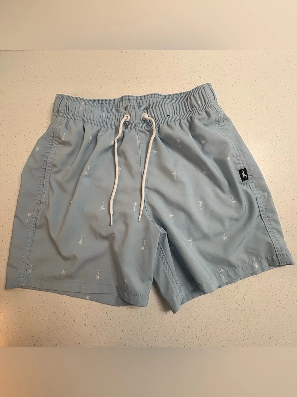 Hollister 4 Way Stretch Baby Blue Palm Tree Swim Trunks Size XS